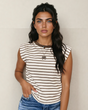 Serena Stripe Ribbed Round Neck Trim Loose Tank Top - Brown