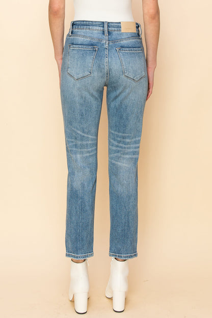 Serenity High Rise Stretch Distressed Mom Jeans in 9 (28) view 4 - High-Waisted (bottom)