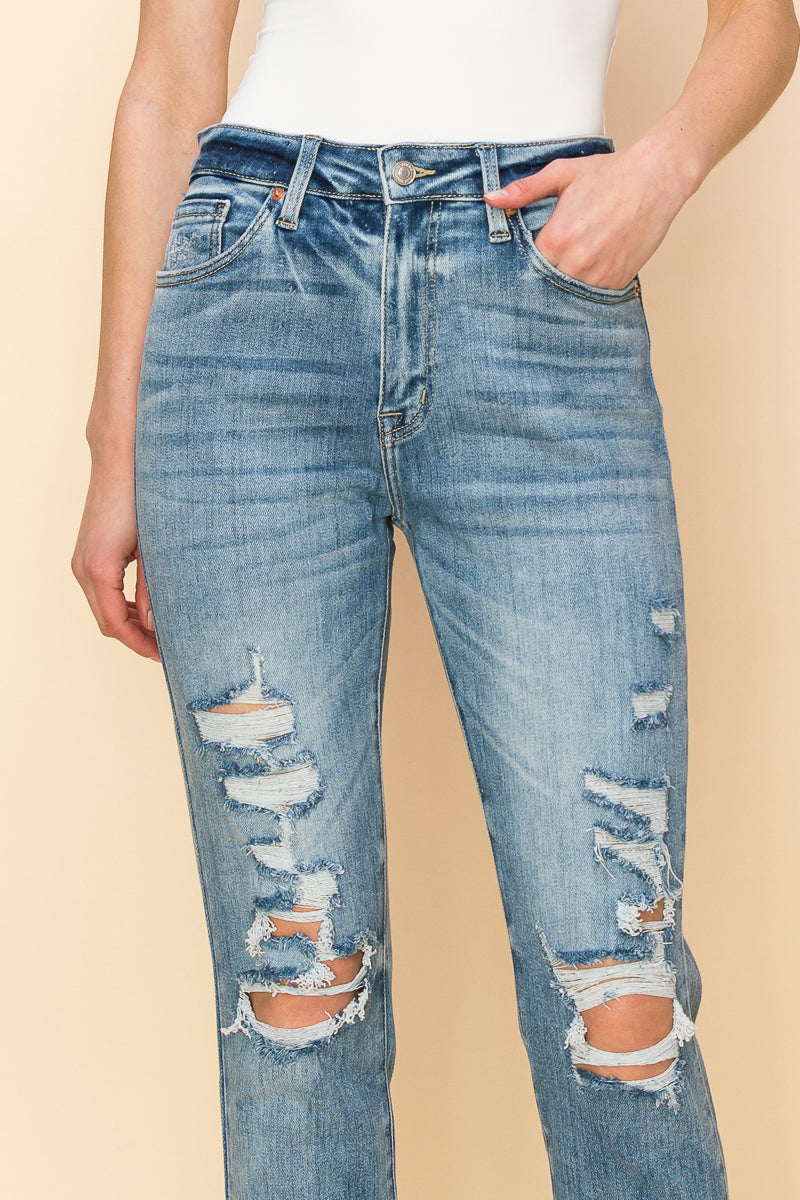 Serenity High Rise Stretch Distressed Mom Jeans view 7 - High-Waisted (bottom)
