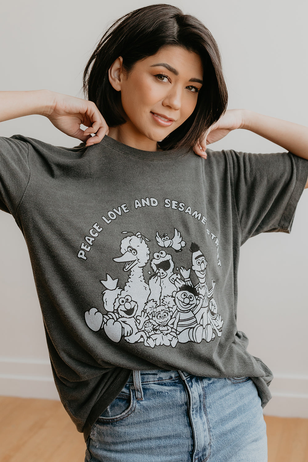 Sesame Street Peace and Love Tee Black view 2 (top) - sesame street teeth, sesame street teeny little s - shop at us.meeeshop