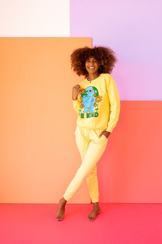 Sesame Sweatshirt Be Kind Cookie Monster Sweatshirt in Yellow (top)