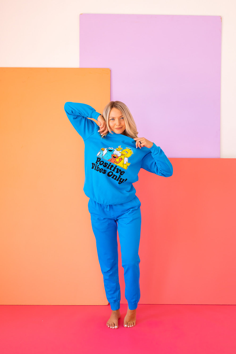 Sesame Sweatshirt Positive Vibes Sweatshirt in Blue (top)