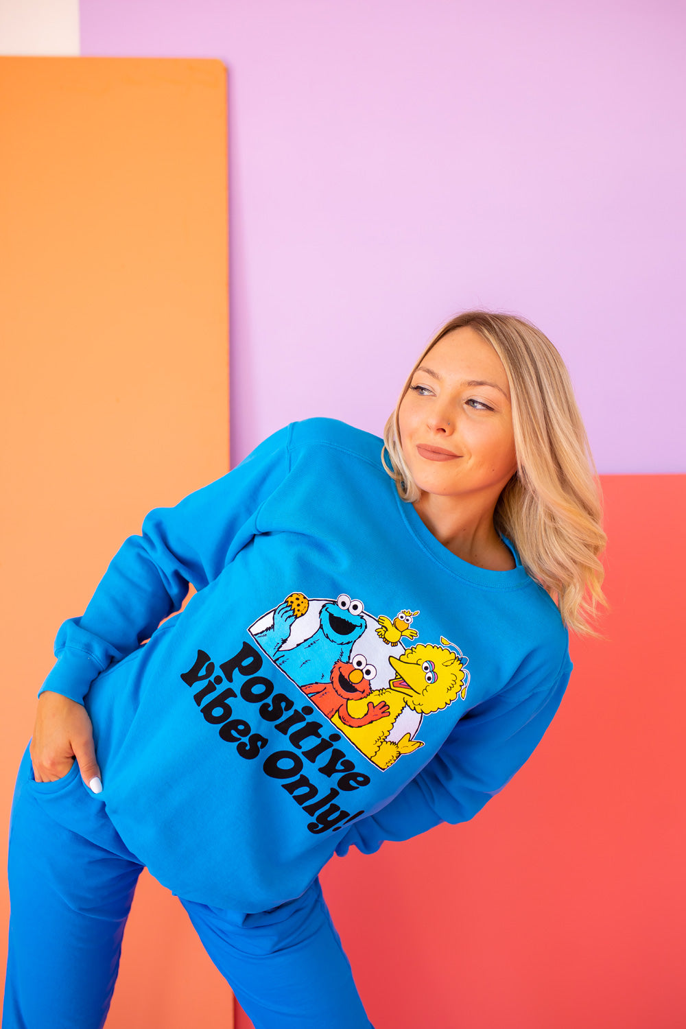 Sesame Sweatshirt Positive Vibes Sweatshirt in Blue view 2 (top)