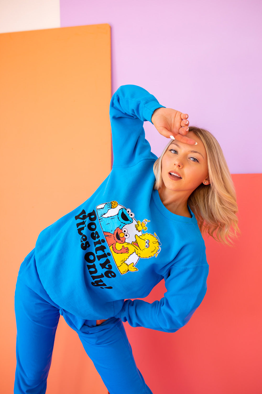 Sesame Sweatshirt Positive Vibes Sweatshirt in Blue view 3 (top)