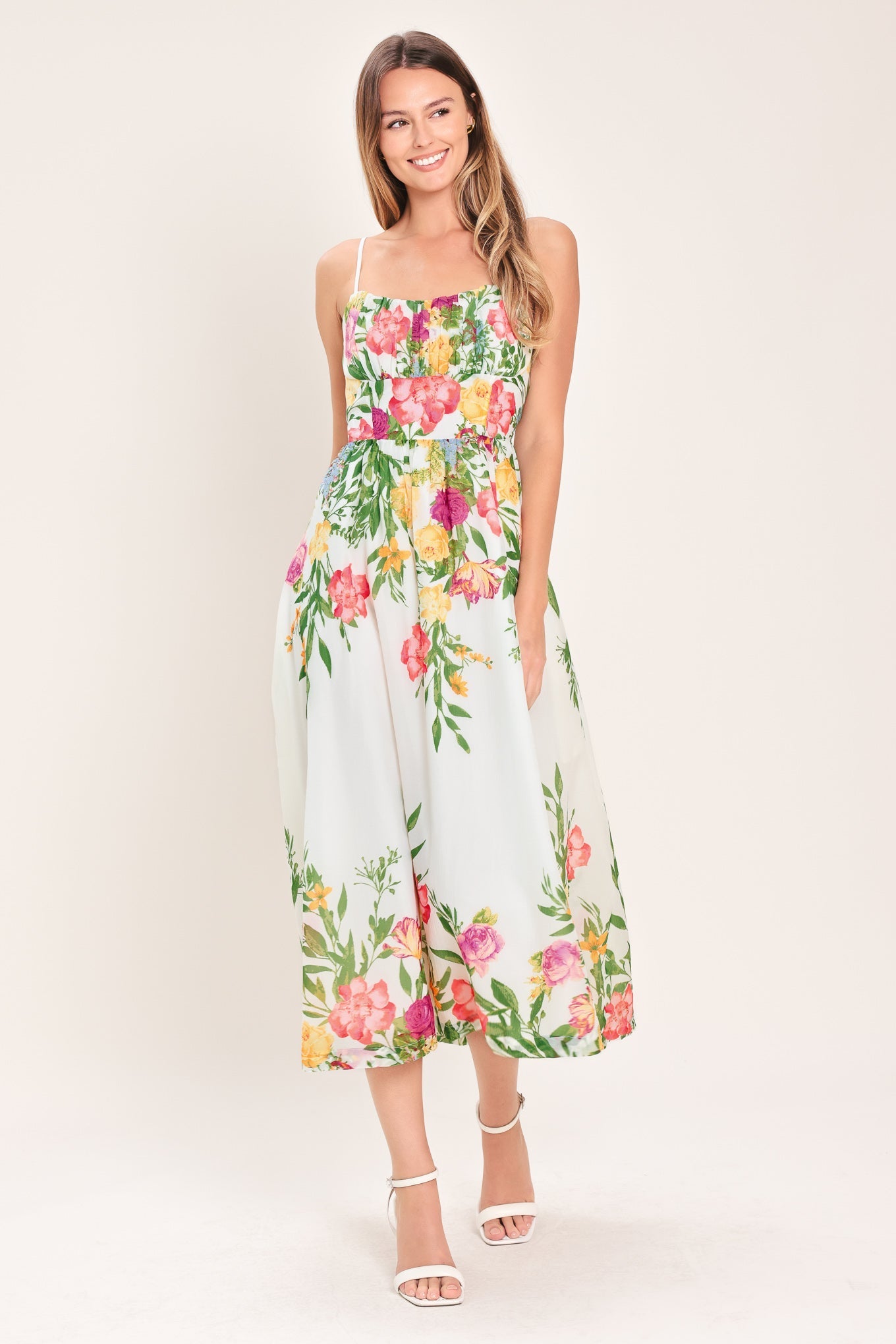 Shadow Floral Woven Midi Dress in IVORY view 3 - Shadow Floral Midi Dress