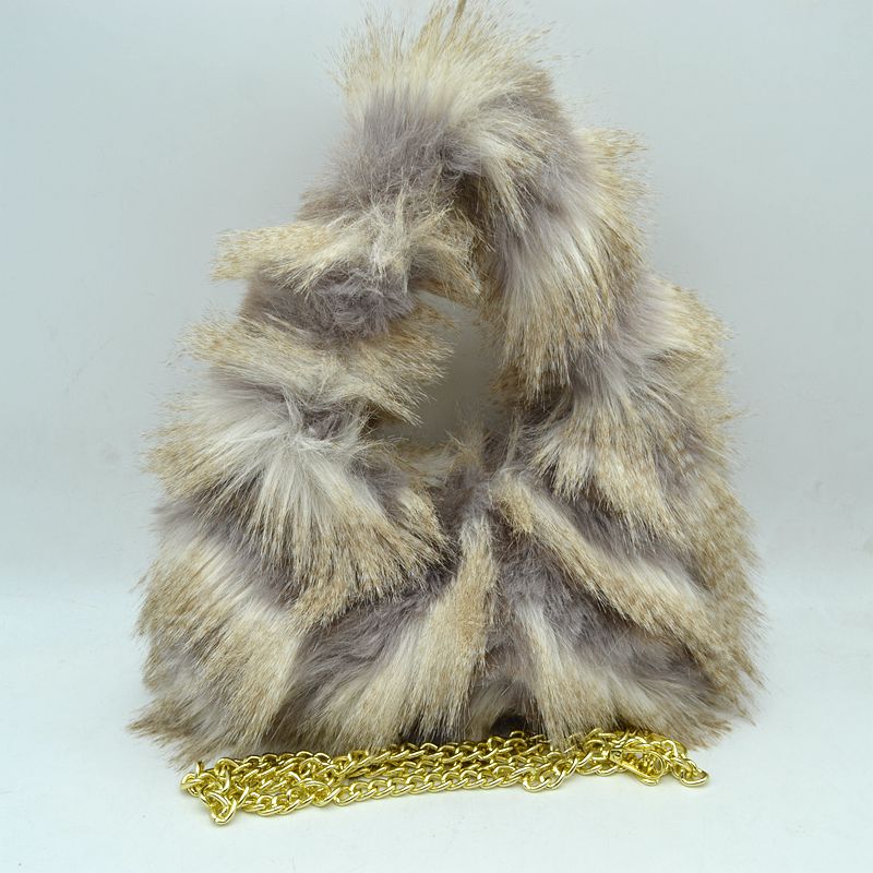 Shaggy Plush Handbag with Integrated Handle and Chain Strap - MeeeShop Women's Fashion
