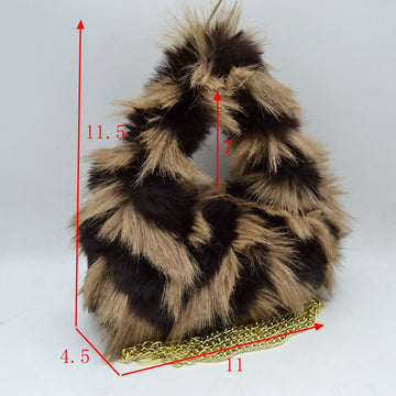 Shaggy Plush Handbag with Integrated Handle and Chain Strap - MeeeShop Women's Fashion