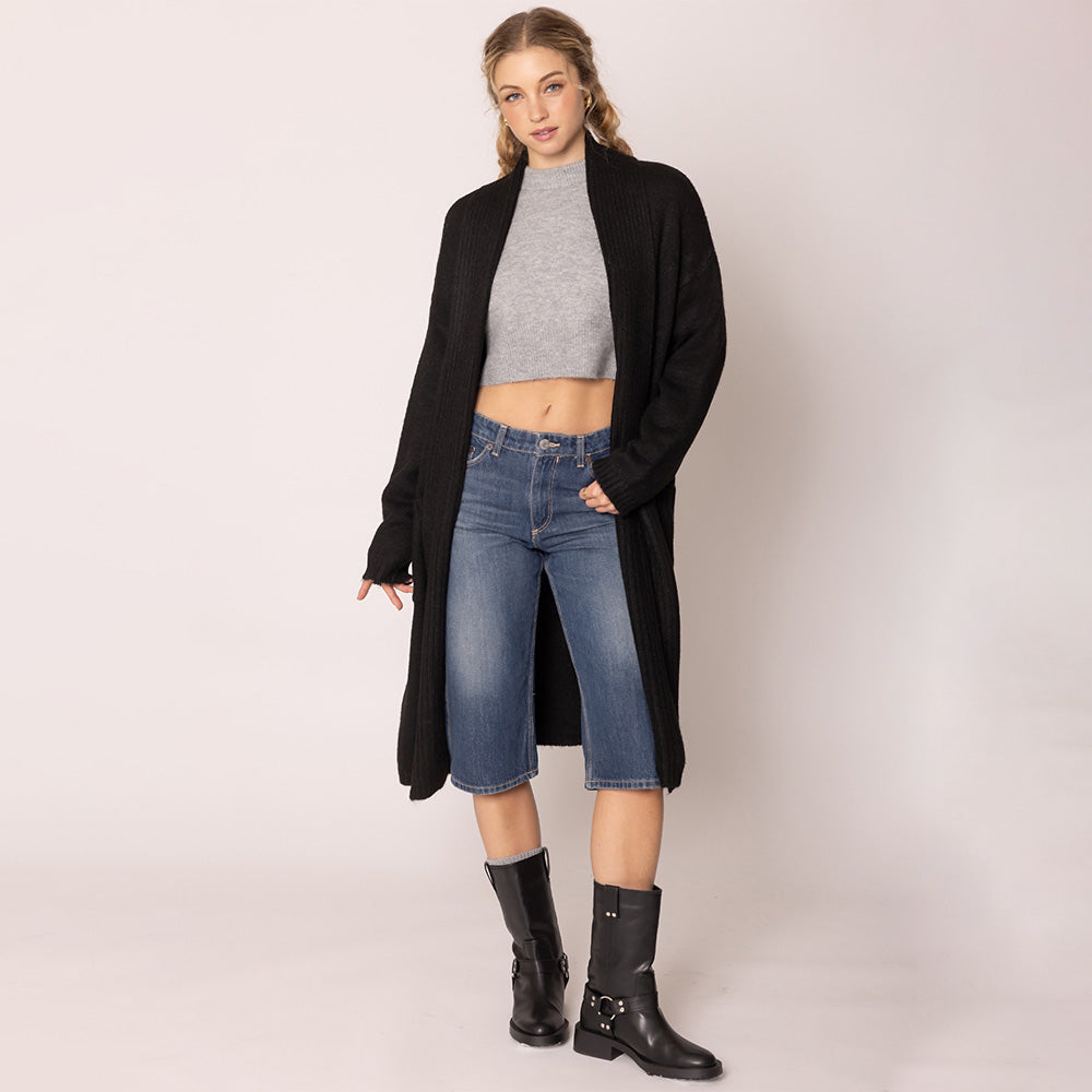 Shawl Collar Cardigan Top in Black - Shawl Collar Cardigan Women