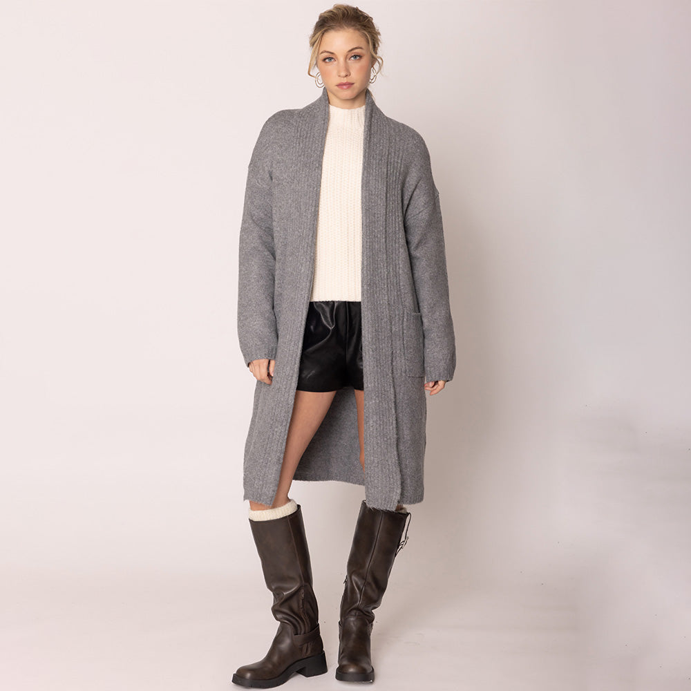 Shawl Collar Cardigan Top in Gray view 3 - Shawl Collar Cardigan Women