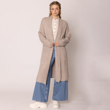 Shawl Collar Cardigan Top in Taupe view 2 - Shawl Collar Cardigan Women