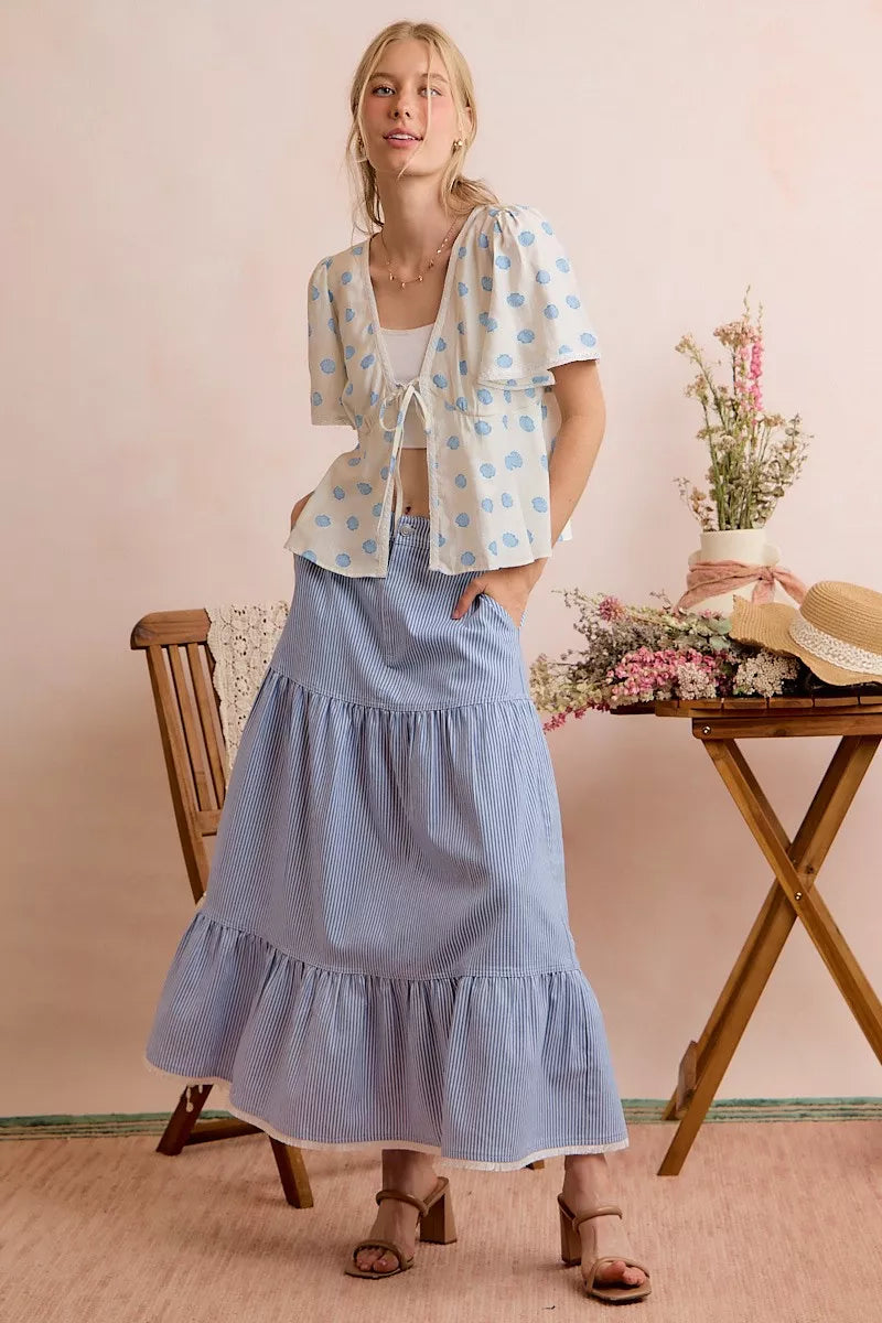 shell print tie So Me Shell Print Tie Front Flutter Sleeves Blouse Top view 16 (top) - shop at us.meeeshop