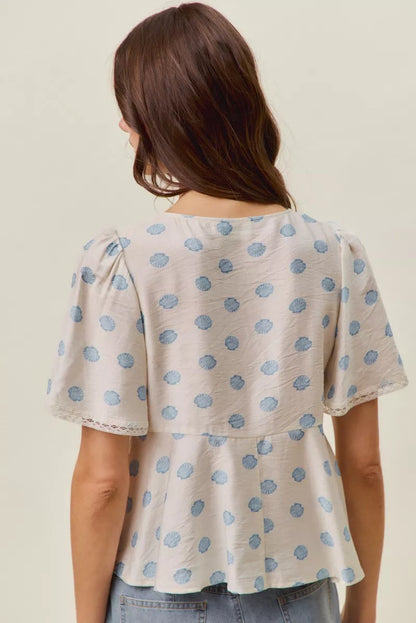 shell print tie So Me Shell Print Tie Front Flutter Sleeves Blouse Top view 3 (top) - shop at us.meeeshop