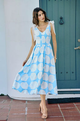 So Me Shell Smocked Bodice Shoulder Tie Lined Midi Dress