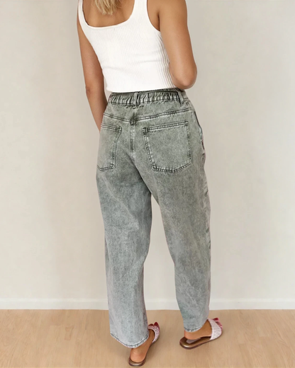Shiloh Acid Wash Barrel Fit Denim Pants with Waist String - Gray in Gray view 2 - Shiloh Barrel Jeans (bottom)