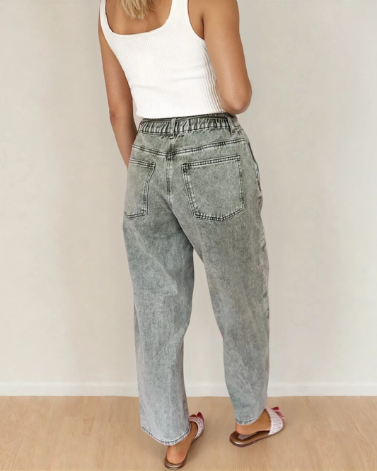 Shiloh Acid Wash Barrel Fit Denim Pants with Waist String - Gray in Gray view 2 - Shiloh Barrel Jeans (bottom)