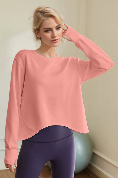 Shopbasicbae Basic Bae Air Scuba Round Neck Long Sleeve Sweatshirt in Sherbet - Long Sweatshirt (top)