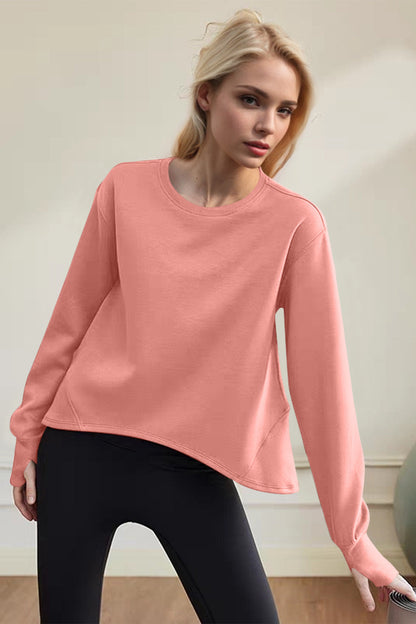 Shopbasicbae Basic Bae Air Scuba Round Neck Long Sleeve Sweatshirt in Sherbet view 4 - Long Sweatshirt (top)