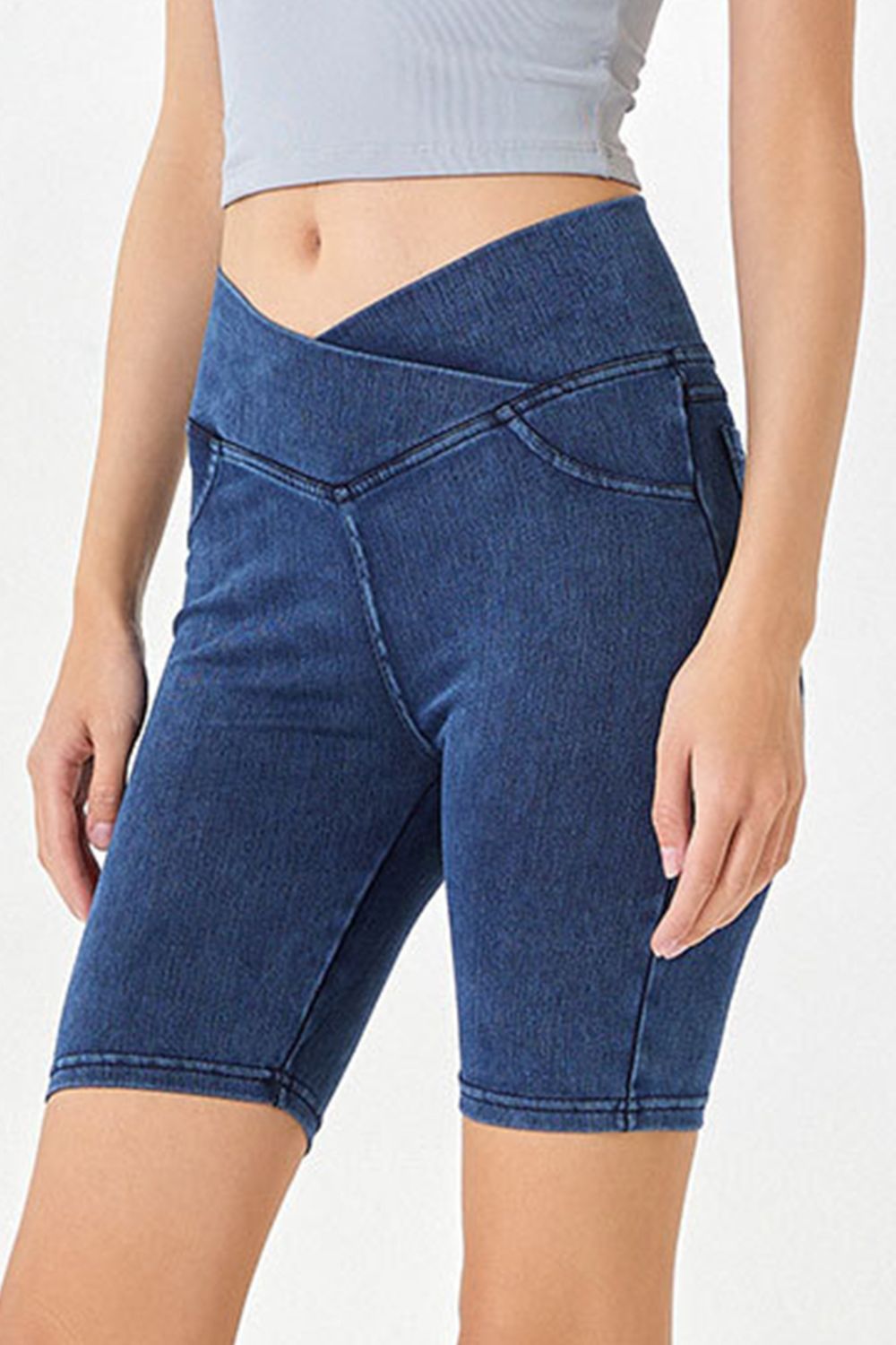Shopbasicbae Basic Bae Asymmetrical Waist Denim Shorts with Pockets in Peacock  Blue - Shorts Pockets (bottom)