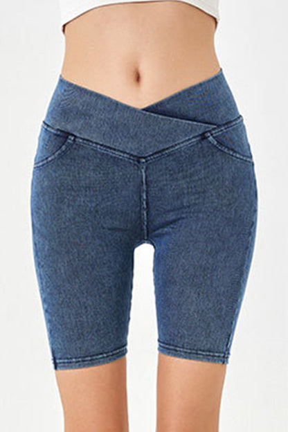 Shopbasicbae Basic Bae Asymmetrical Waist Denim Shorts with Pockets in Medium view 11 - Shorts Pockets (bottom)