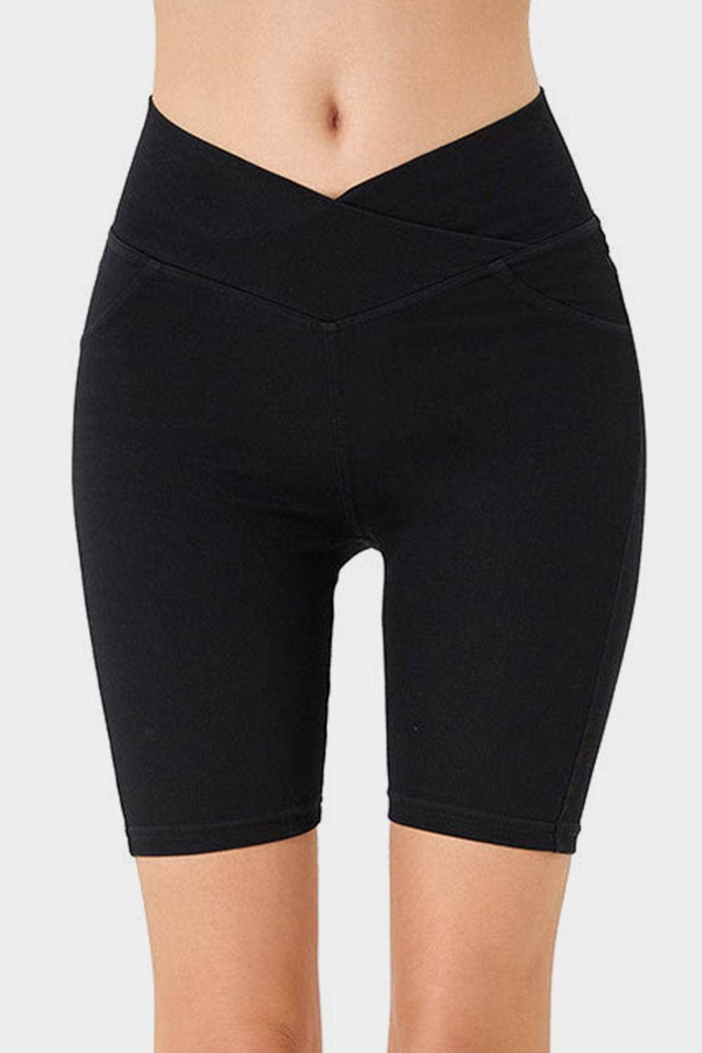 Shopbasicbae Basic Bae Asymmetrical Waist Denim Shorts with Pockets in Medium view 12 - Shorts Pockets (bottom)