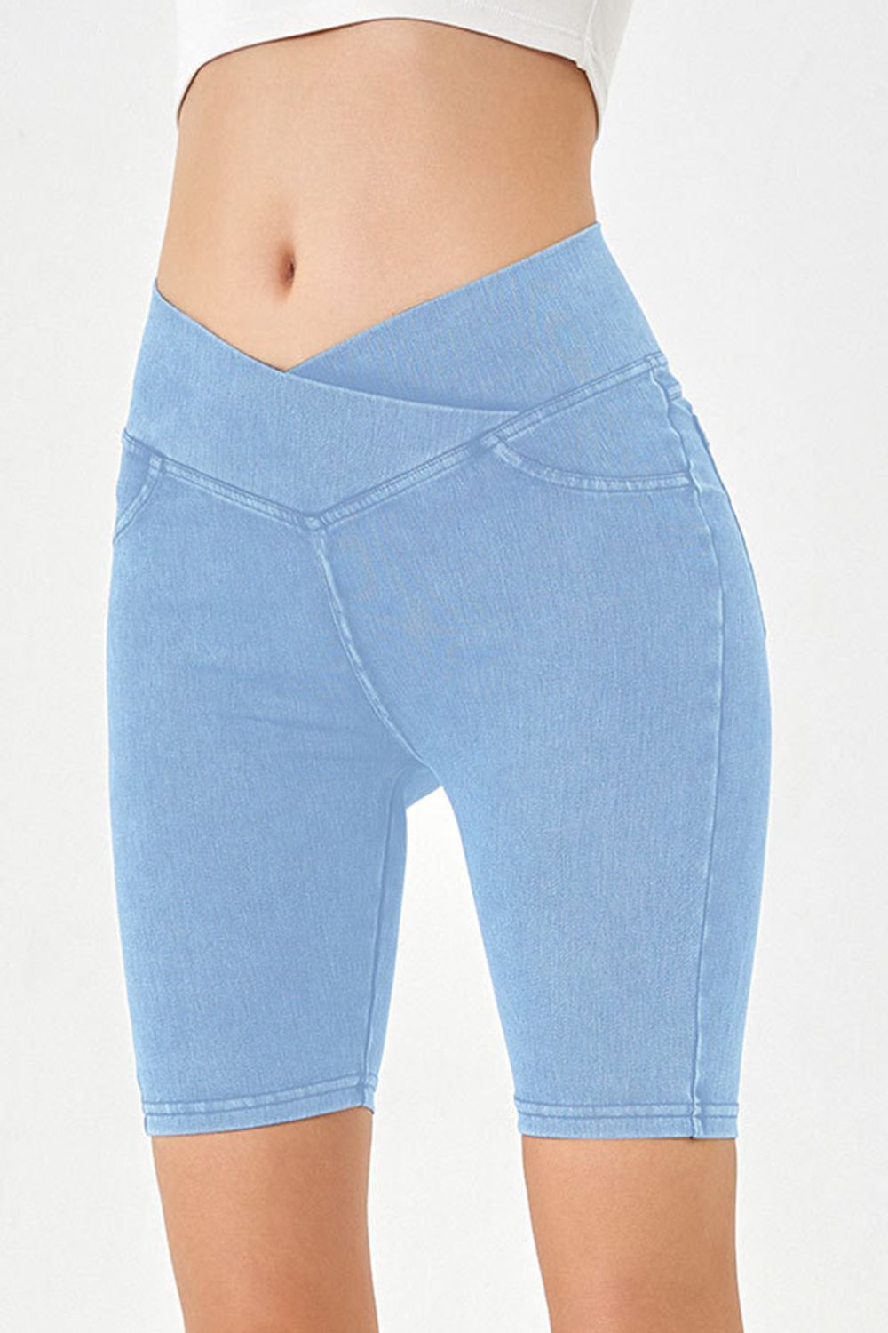 Shopbasicbae Basic Bae Asymmetrical Waist Denim Shorts with Pockets in Black view 17 - Shorts Pockets (bottom)