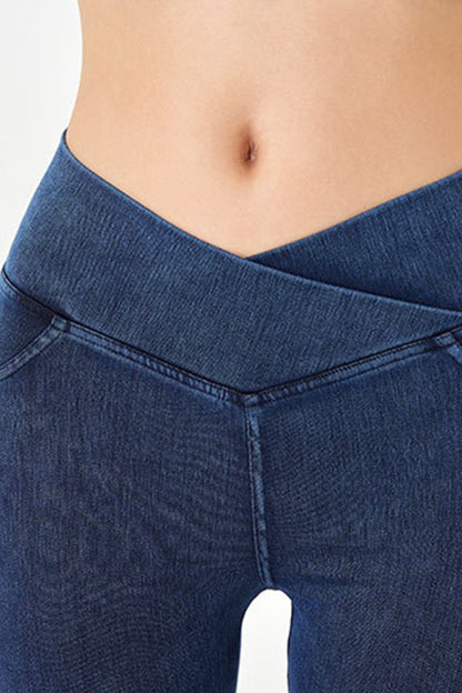 Shopbasicbae Basic Bae Asymmetrical Waist Denim Shorts with Pockets in Peacock  Blue view 5 - Shorts Pockets (bottom)