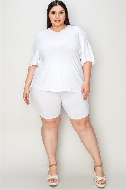Shopbasicbae Basic Bae Bamboo Full Size V-neck Drop Shoulder T-shirt and Shorts Set view 31 - Basic Bae Lounge Set