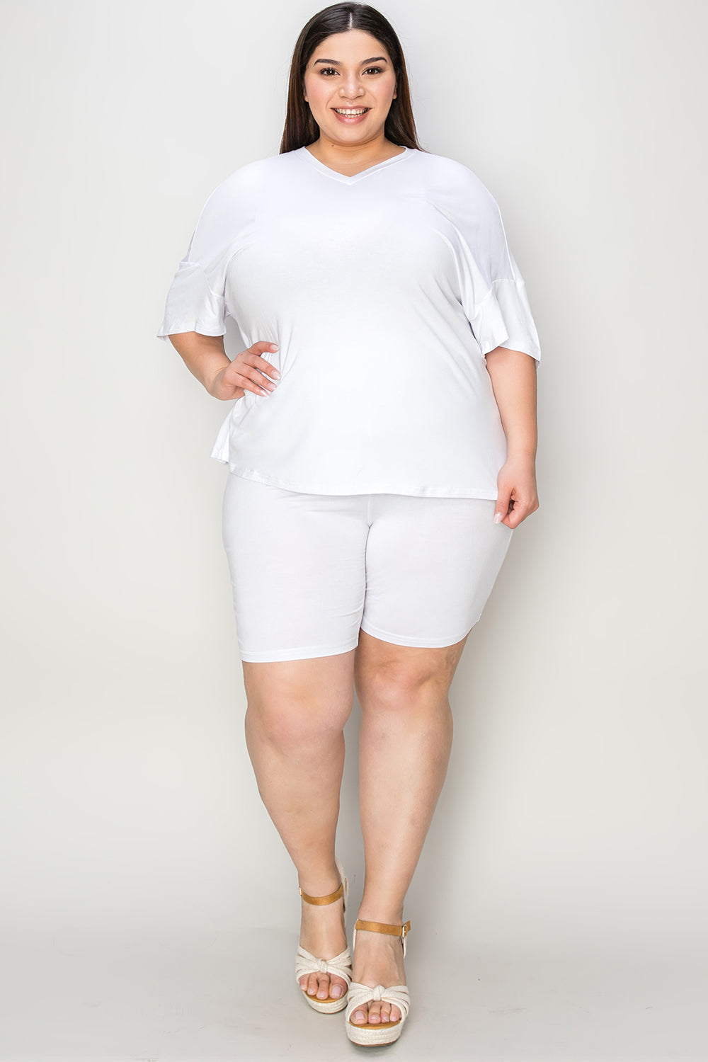 Shopbasicbae Basic Bae Bamboo Full Size V-neck Drop Shoulder T-shirt and Shorts Set view 33 - Basic Bae Lounge Set