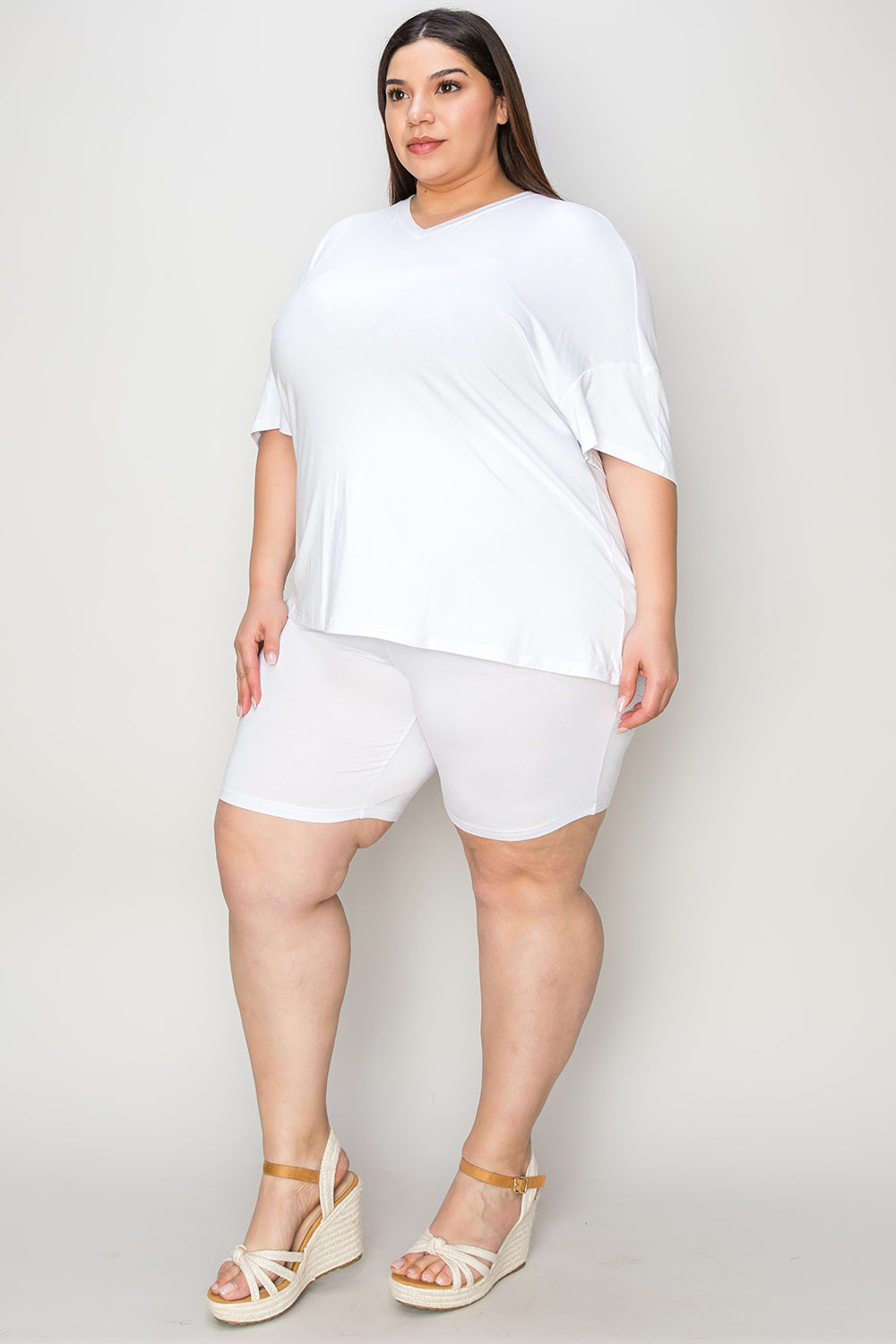 Shopbasicbae Basic Bae Bamboo Full Size V-neck Drop Shoulder T-shirt and Shorts Set view 34 - Basic Bae Lounge Set