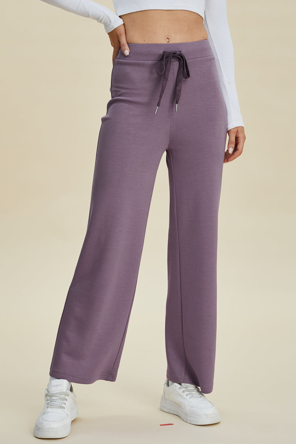 Shopbasicbae Basic Bae Full Size Air Scuba Drawstring Wide Leg Pants in Mauve - Basics Pants Price (bottom)