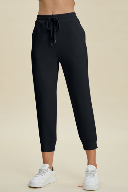 Shopbasicbae Basic Bae Full Size Air Scuba Drawstring High Waist Cropped Pants in Black view 10 - High-Waisted (bottom)