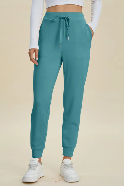Shopbasicbae Basic Bae Full Size Air Scuba Drawstring High Waist Joggers in Caramel view 10 - High-Waisted (bottom)