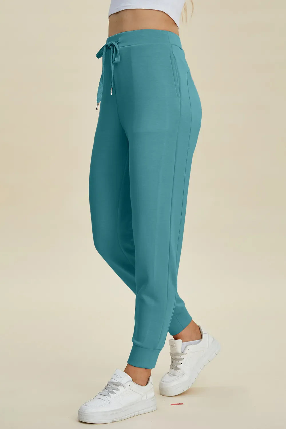 Shopbasicbae Basic Bae Full Size Air Scuba Drawstring High Waist Joggers in Caramel view 11 - High-Waisted (bottom)