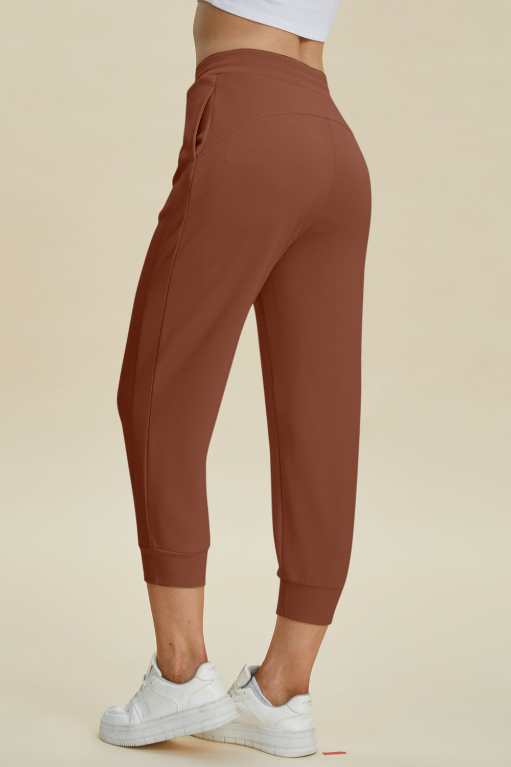 Shopbasicbae Basic Bae Full Size Air Scuba Drawstring High Waist Cropped Pants in Caramel view 13 - High-Waisted