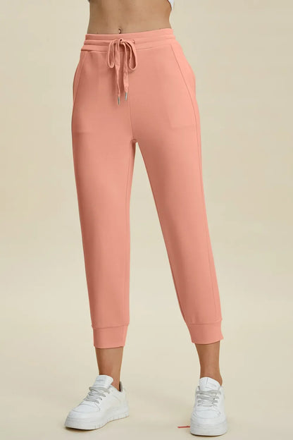 Shopbasicbae Basic Bae Full Size Air Scuba Drawstring High Waist Cropped Pants in Caramel view 16 - High-Waisted