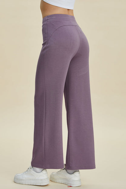 Shopbasicbae Basic Bae Full Size Air Scuba Drawstring Wide Leg Pants in Mauve view 2 - Basics Pants Price (bottom)