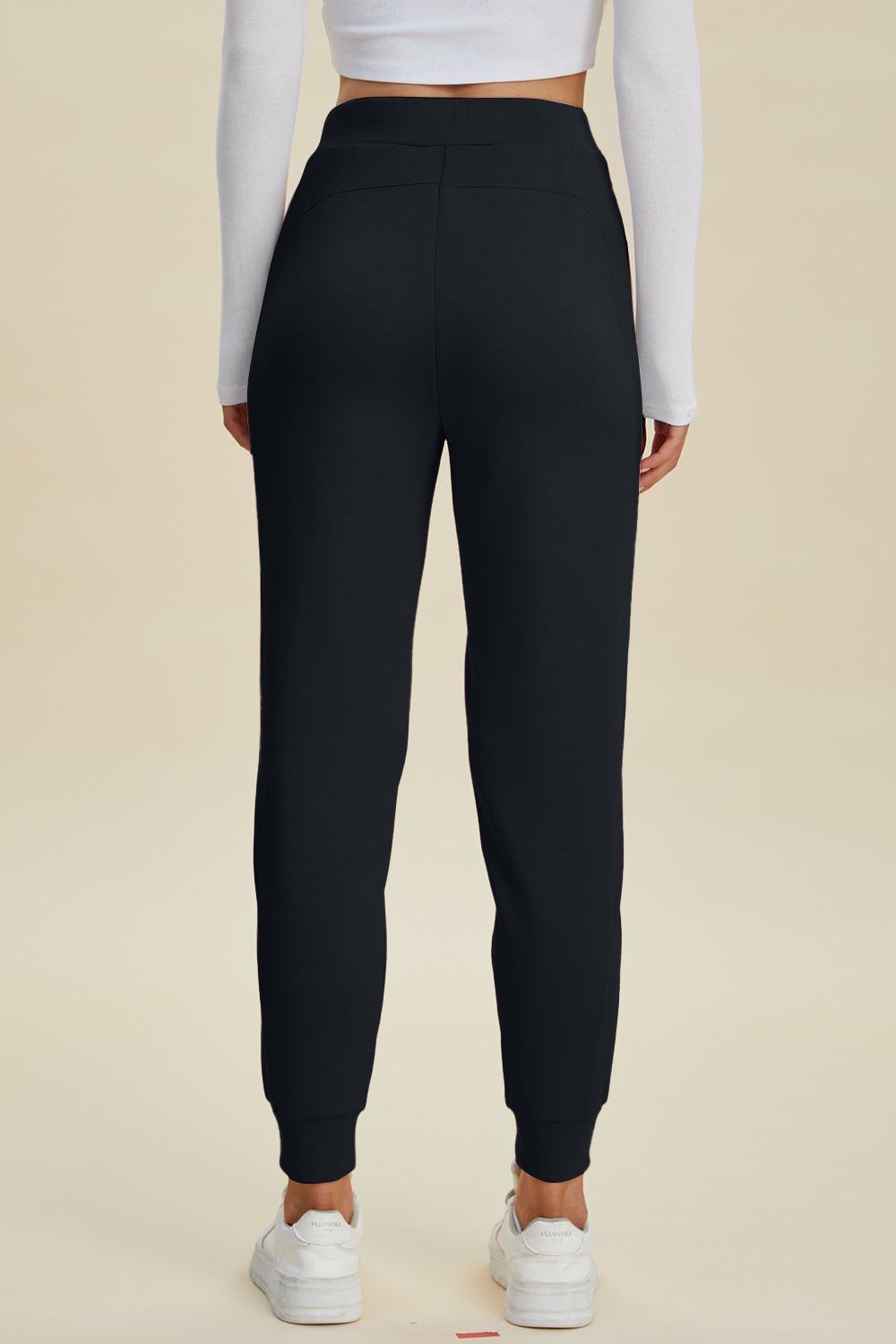 Shopbasicbae Basic Bae Full Size Air Scuba Drawstring High Waist Joggers in Black view 3 - High-Waisted (bottom)