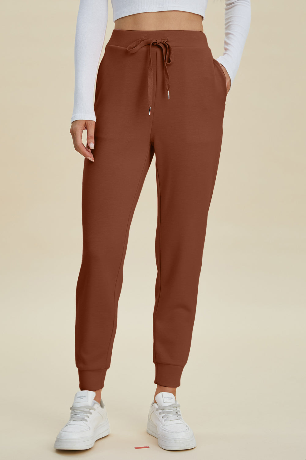 Shopbasicbae Basic Bae Full Size Air Scuba Drawstring High Waist Joggers in Black view 4 - High-Waisted (bottom)
