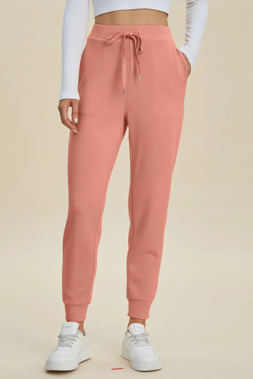 Shopbasicbae Basic Bae Full Size Air Scuba Drawstring High Waist Joggers in Caramel view 7 - High-Waisted (bottom)