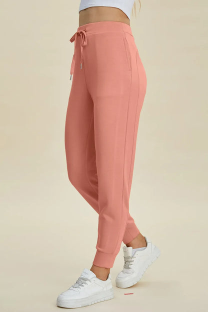 Shopbasicbae Basic Bae Full Size Air Scuba Drawstring High Waist Joggers in Caramel view 8 - High-Waisted (bottom)