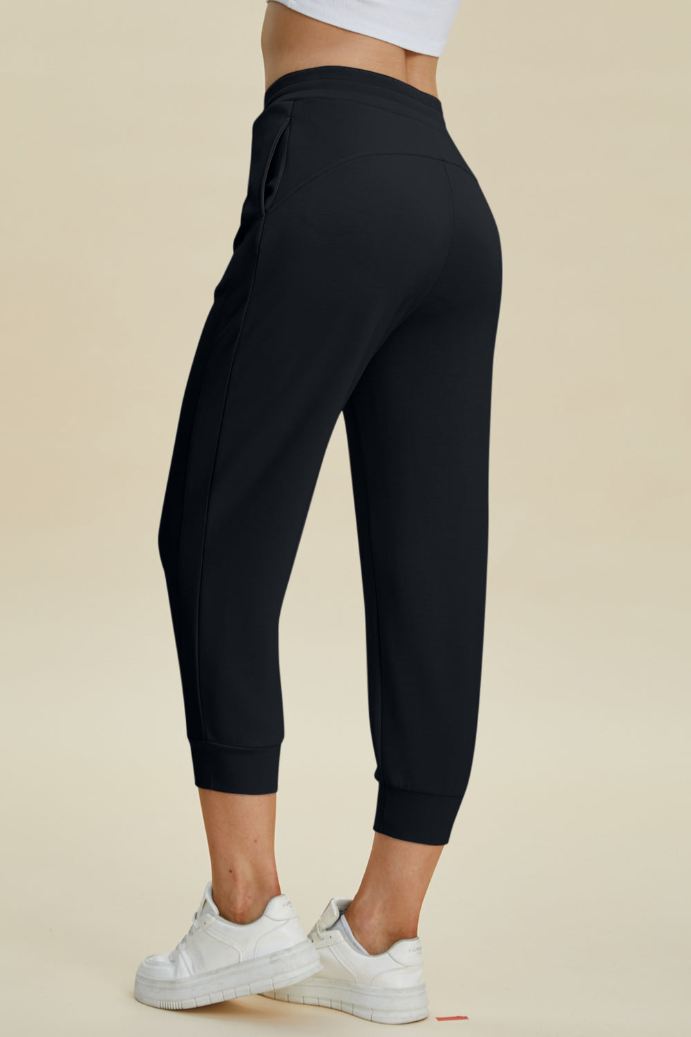 Shopbasicbae Basic Bae Full Size Air Scuba Drawstring High Waist Cropped Pants in Black view 9 - High-Waisted (bottom)