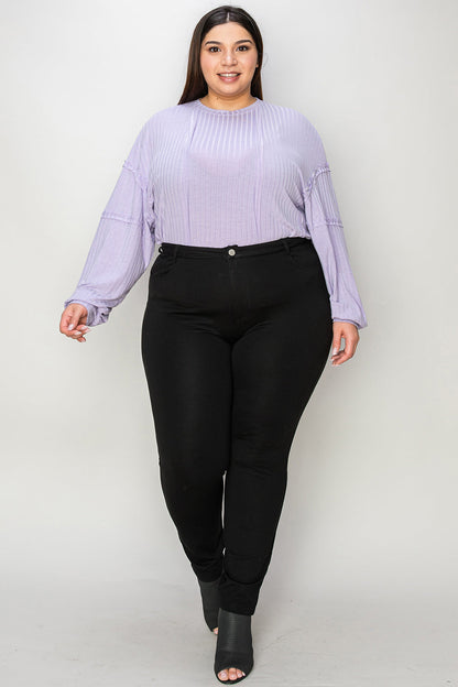 Shopbasicbae Basic Bae Full Size Ribbed Round Neck Long Sleeve T-shirt in Lavender view 10 - Long Shirt (top)