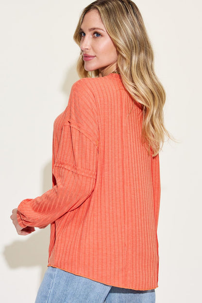 Shopbasicbae Basic Bae Full Size Ribbed Round Neck Long Sleeve T-shirt in Gray view 17 - Long Shirt (top)