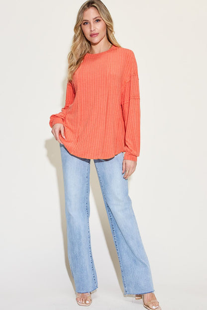 Shopbasicbae Basic Bae Full Size Ribbed Round Neck Long Sleeve T-shirt in Gray view 18 - Long Shirt (top)