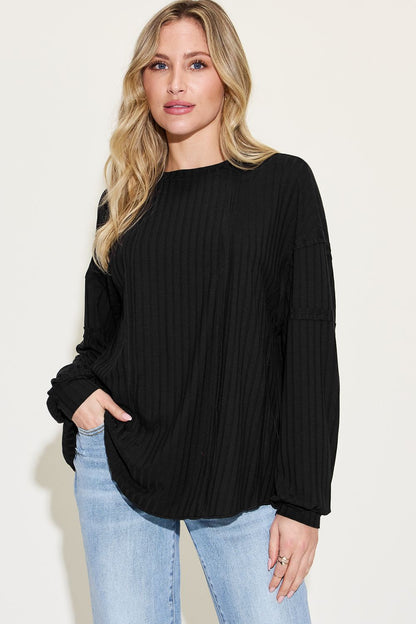Shopbasicbae Basic Bae Full Size Ribbed Round Neck Long Sleeve T-shirt in Orange view 22 - Long Shirt (top)