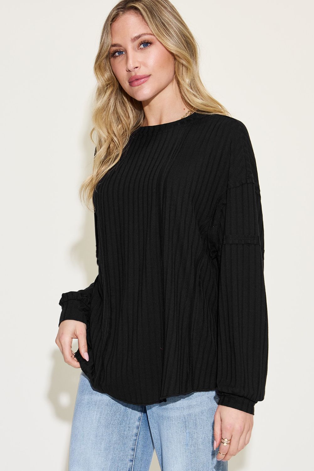 Shopbasicbae Basic Bae Full Size Ribbed Round Neck Long Sleeve T-shirt in Orange view 23 - Long Shirt (top)