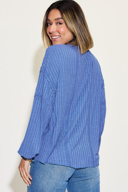 Shopbasicbae Basic Bae Full Size Ribbed Round Neck Long Sleeve T-shirt in Teal view 28 - Long Shirt (top)