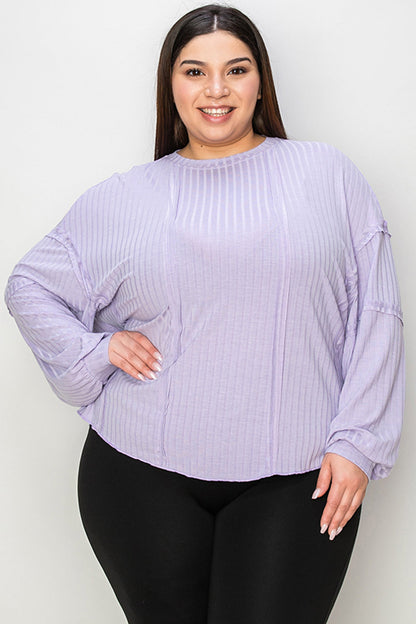 Shopbasicbae Basic Bae Full Size Ribbed Round Neck Long Sleeve T-shirt in Lavender view 7 - Long Shirt (top)