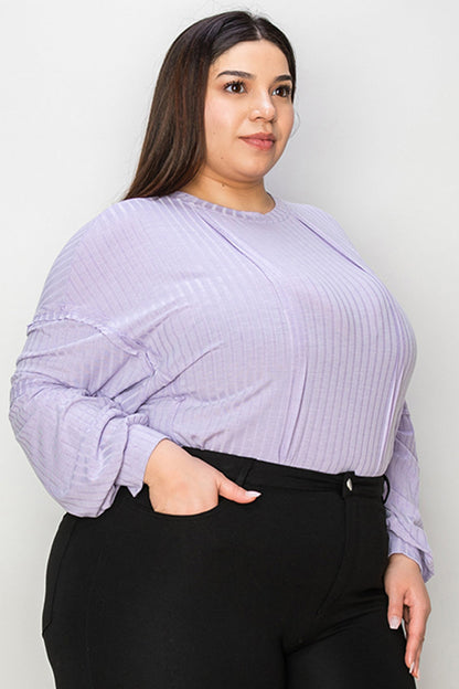 Shopbasicbae Basic Bae Full Size Ribbed Round Neck Long Sleeve T-shirt in Lavender view 8 - Long Shirt (top)
