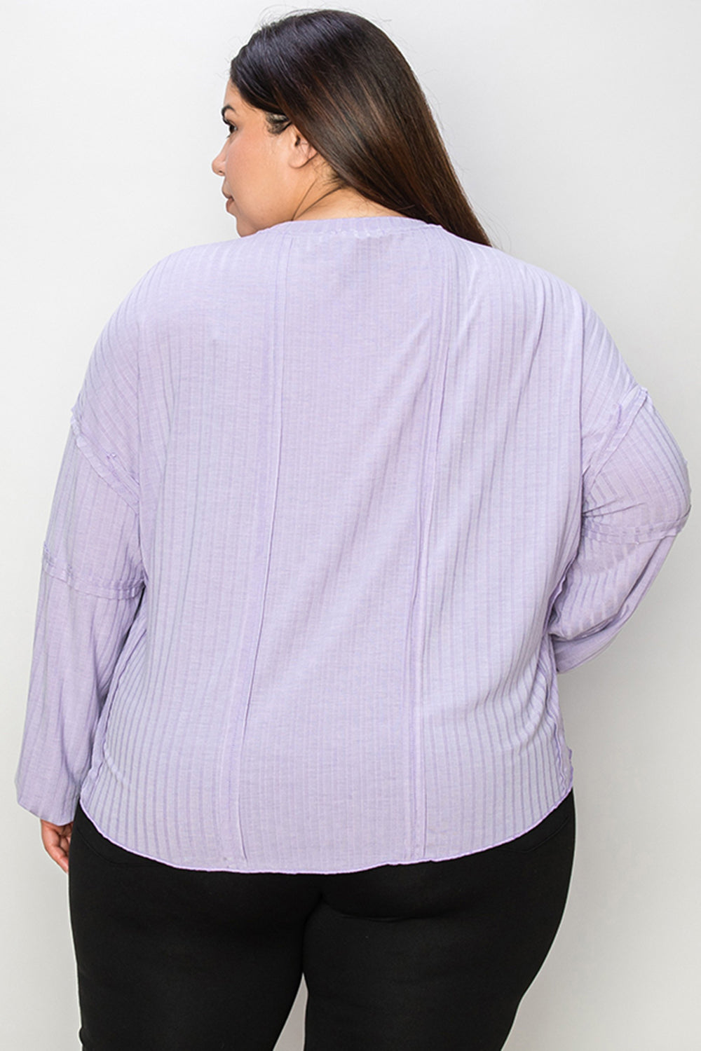 Shopbasicbae Basic Bae Full Size Ribbed Round Neck Long Sleeve T-shirt in Lavender view 9 - Long Shirt (top)